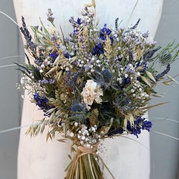 Wedding Dried Flower Bouquet Meadow Blues Right, 3 of 5