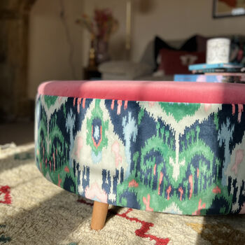Louis Footstool In Luxury Candy Pink And Green Velvet, 3 of 3
