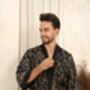 Men's Navy And Gold Batik Kimono Robe, thumbnail 5 of 8