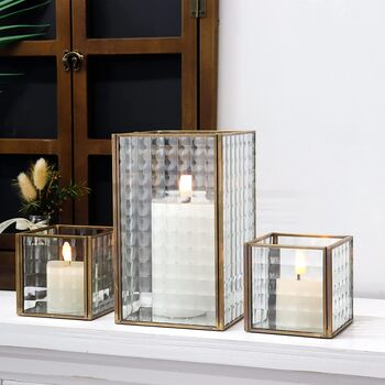 Three Copper Frame With Glass Candleholder Lantern, 2 of 7