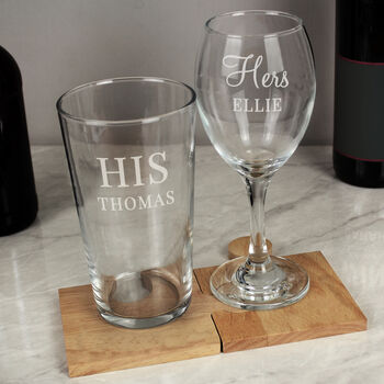Personalised His And Her Pint And Wine Glass Set, 3 of 5