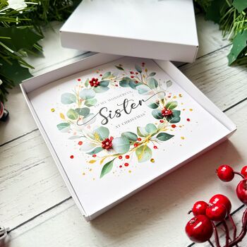 Wonderful Sister Festive Wreath Christmas Card, 3 of 4