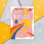 Kids Space Birthday Card – Make A Wish, Fun Shooting Star Birthday Greeting For Children, thumbnail 1 of 3