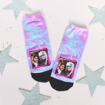 Women's Pink 21st Birthday Photo Socks, 2 of 2