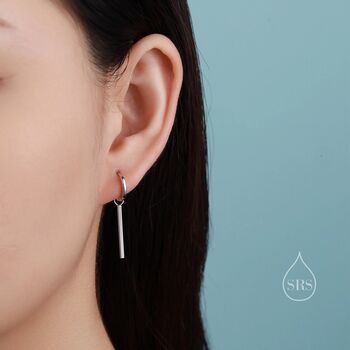 Sterling Silver Long Bars Huggie Hoop Earrings, 3 of 12