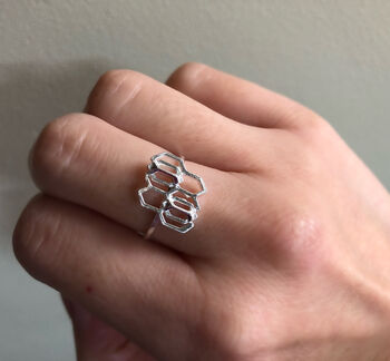 Sterling Silver Geometric Honeycomb Ring, 11 of 11