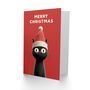 Cute Black Cat Pet Wearing Santa Hat Christmas Card, thumbnail 2 of 4