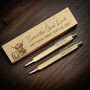 Personalised Highland Cow Wooden Pen And Pencil Set, thumbnail 1 of 6