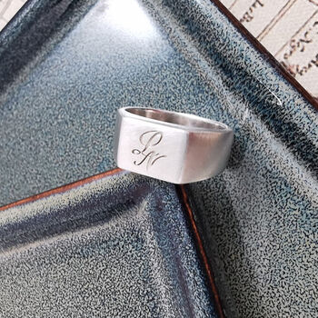 Custom Engraved Square Silver Signet Ring, 5 of 12