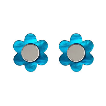 Daisy Flower Stud Earrings In Blue Pearl, 3 of 5