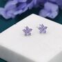 Amethyst Purple Forget Me Not Flower Cz Stud Earrings, thumbnail 1 of 11