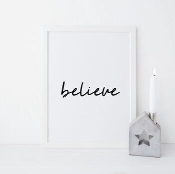 'Believe' Christmas Minimal Monochrome Print, 2 of 4