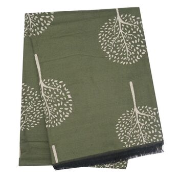 Olive Green Mulberry Tree Of Life Print Scarf, 3 of 5
