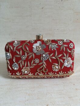 Red Embroidered Rectangular Clutch Bag, 3 of 11