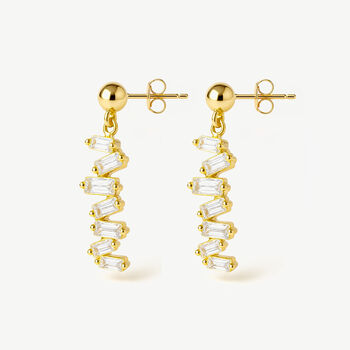 Women's Vertical Dangle Earrings With Baguette Stones In 18k Gold, 3 of 4