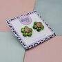Flower Glitter Resin Stud Earrings Silver, Green And Blue, thumbnail 9 of 12
