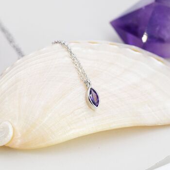 Extra Tiny Amethyst Purple Marquise Cz Necklace, 6 of 12