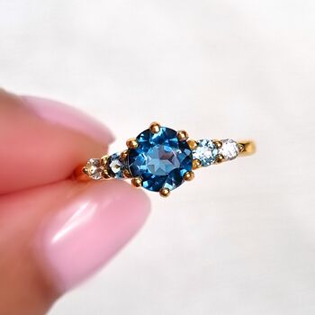 Ombre Blue Topaz Five Stone Ring In Silver And Gold, 6 of 11