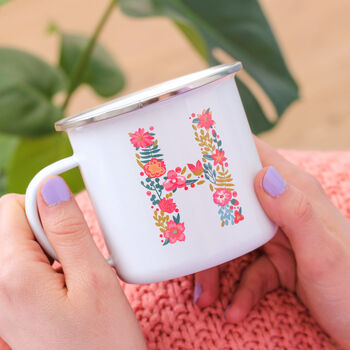 Personalised Floral Initial Enamel Mug For Her, 2 of 5
