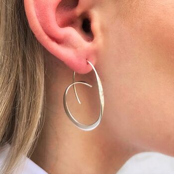 Curled Oval Sterling Silver Hoop Earrings, 2 of 11