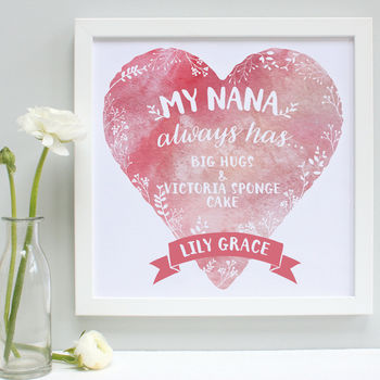 Personalised Nanny's Watercolour Heart Framed Print, 2 of 10
