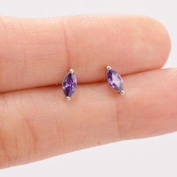 Sterling Silver Amethyst Purple Marquise Stud Earrings, 4 of 9
