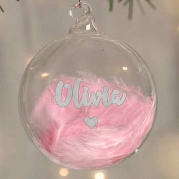 Personalised Pink Feather Christmas Bauble Gift, 3 of 3