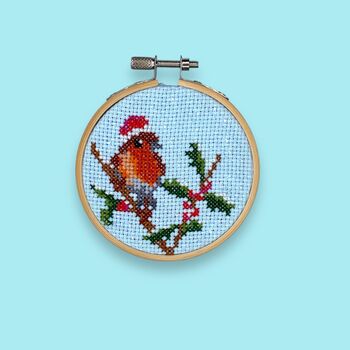 Robin On Holly Christmas Mini Cross Stitch Kit, 2 of 6