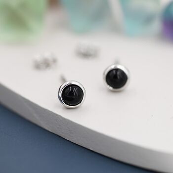 Sterling Silver Tiny Black Onyx Stud Earrings, 5 of 11
