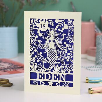 Personalised Papercut Mermaid Birthday Card, 5 of 8