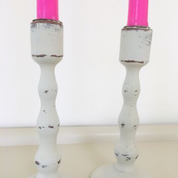 Pair Of Antique Hand Painted Candlesticks ~ Ten, 5 of 6