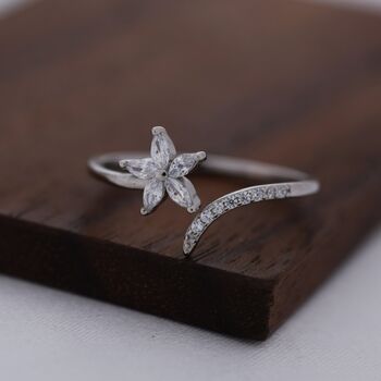 Cz Flower Open Ring In Sterling Silver, 4 of 12