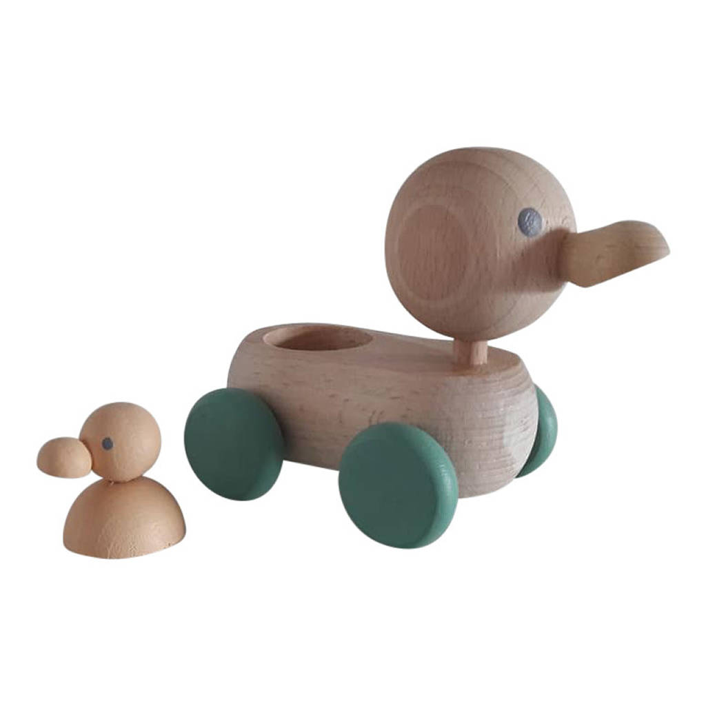Natural Nordic Style Wooden Duck Push Along Toy By Little Baby Natural Nordic Style Wooden Duck Push Along Toy