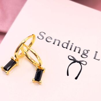 Black Onyx Hoop Earrings – Gold Huggie Earrings, 2 of 3