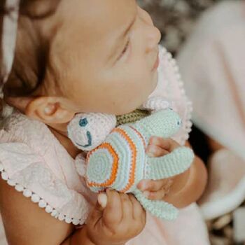 Fairtrade Crochet Baby Soft Toy Turtle Green, 3 of 6