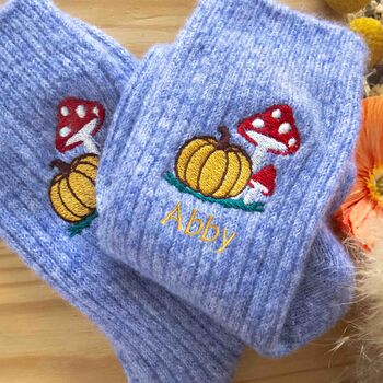 Cosy Pumpkin Personalised Cashmere Wool Bed Sock Gift, 2 of 4
