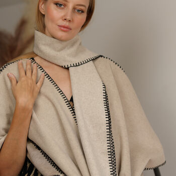 Wool Blend Poncho Wrap With Scarf, 3 of 11
