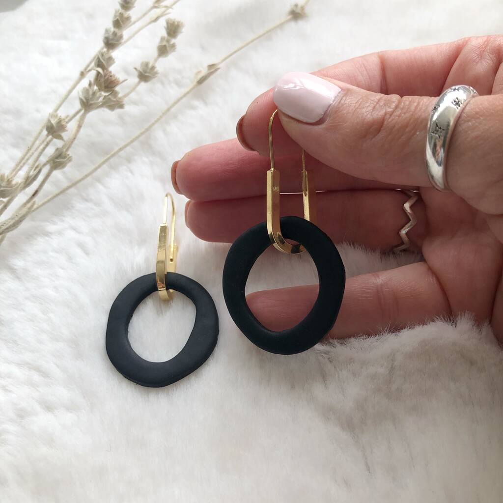 Abstract Black Polymer Clay Statement Earrings By Wynter Studio