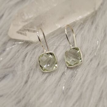 Green Amethyst Square Drop Silver Earrings, 4 of 7