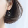 Sterling Silver Minimalist Leaf Dangle Earrings, thumbnail 2 of 4