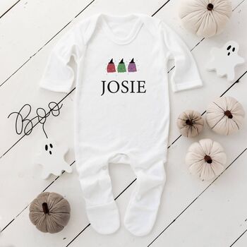 Personalised Halloween Ghost Babygrow/Sleepsuit/T Shirt, 2 of 3