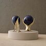 Set Of Two Feather Marble Sphere Decor Set – Gold And Blue, thumbnail 1 of 2