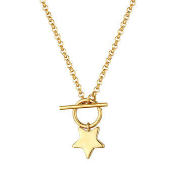 18ct Gold Plated Star Charm T Bar Necklace, 2 of 7