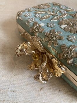 Mint Green Handcrafted Flower Clasp Clutch Bag, 7 of 9