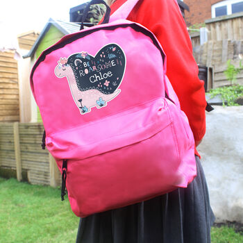 Personalised Dinosaur Pink Backpack, 3 of 5