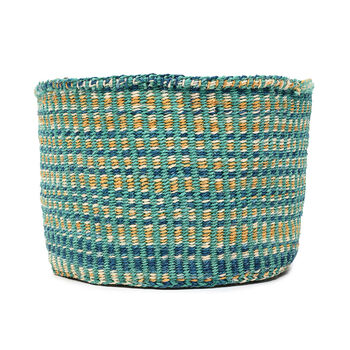 Leta: Turquoise And Gold Tie Dye Woven Storage Basket, 5 of 9