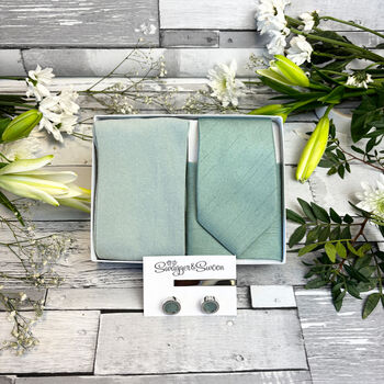 Seagrass Shantung Wedding Tie Set, 3 of 10