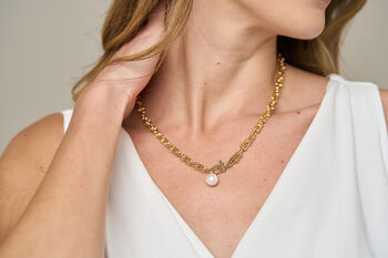 Decus Freshwater Pearl Drop On Chunky Gold Fill Chain, 3 of 4