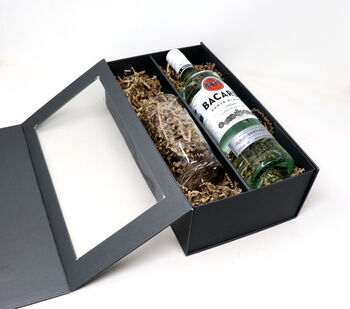 Personalised Bacardi Label Highball Glass And 70cl Bottle Of Bacardi In Presentation Gift Box, 2 of 3