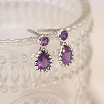 Teardrop Sterling Silver Amethyst Stud Earrings, 4 of 10